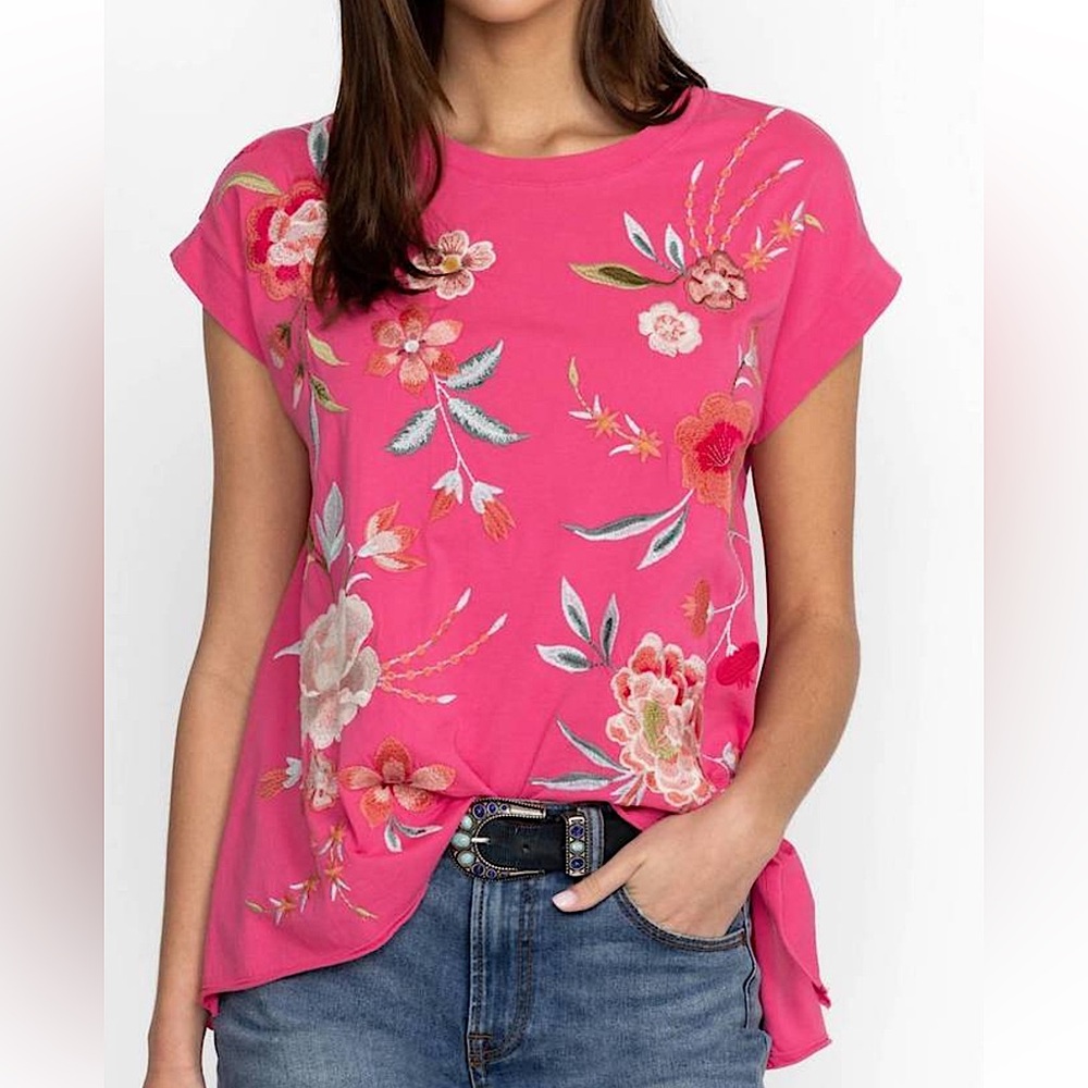 New Johnny Was Joya Embroidered Draped Tee Ladies Medium
